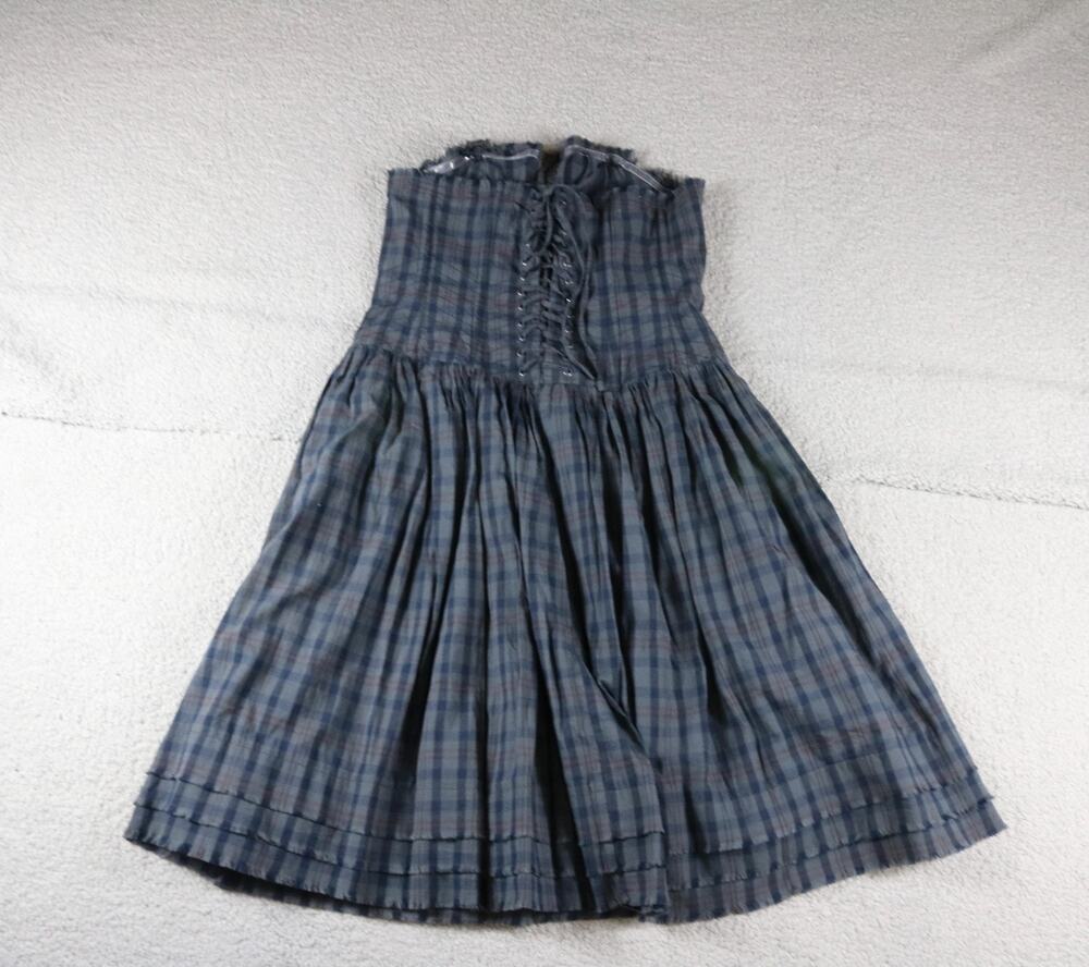 Maeve Anthropologie Dress 8 Gray Plaid Strapless Corset Raw Hem